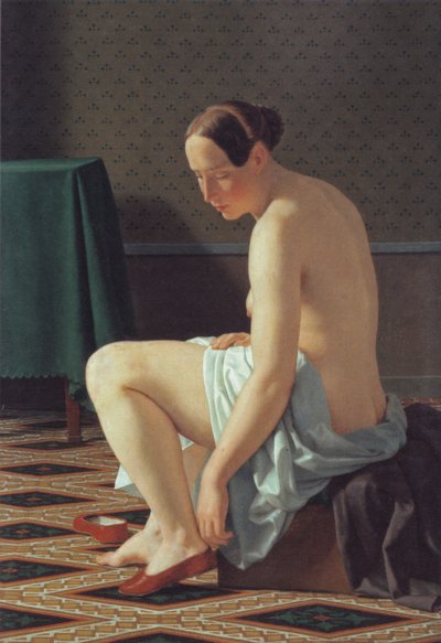 Young Woman Putting on Her Slippers by Christoffer Wilhelm Eckersberg